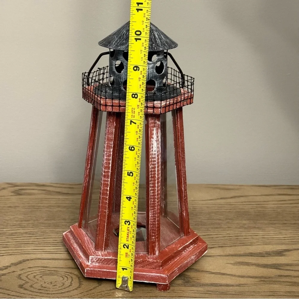 Vintage See Thru Glass LIGHTHOUSE Nautical Decor Tealight Candle Lantern Rustic